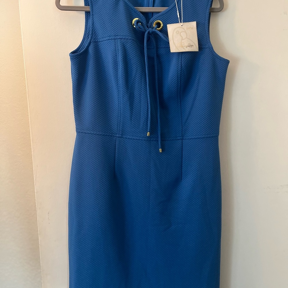 Pappagallo Blue Sheath Mini Dress Crew Neck Sleeveless